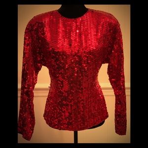Vintage Red Sequin Top w/ Zipper in Back